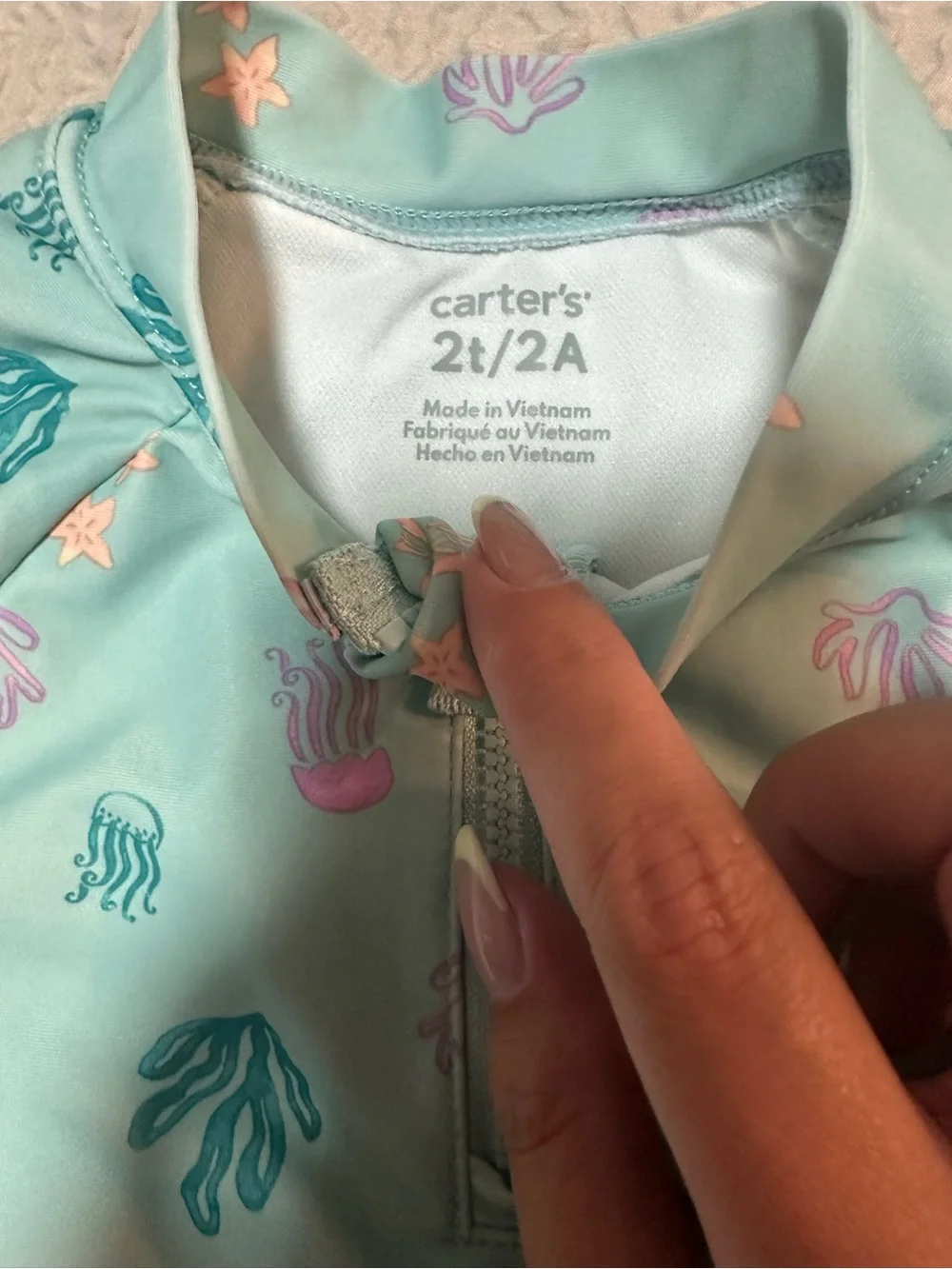 Carter's Aqua Sea Life Long-Sleeve One-Piece Swimsuit with Ruffles